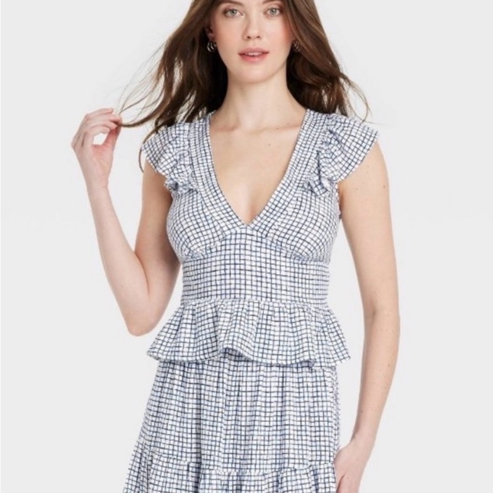 Universal Thread Navy Checkered Ruffle Top - Picture 4 of 4